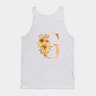 Watercolor sunflower bouquet monogram letter G Tank Top